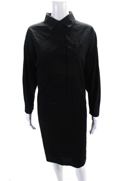 Free For Humanity Womens Cotton Collared Button Up Shirt Dress Black Size M