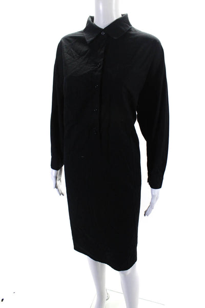 Free For Humanity Womens Cotton Collared Button Up Shirt Dress Black Size M