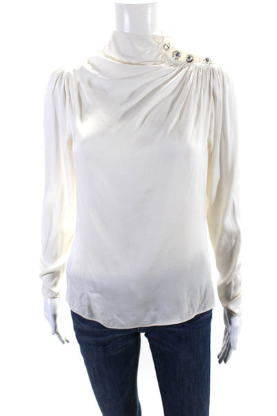 Intermix Womens Silk Jeweled Buttoned Cuff Long Sleeve Blouse White Size 0