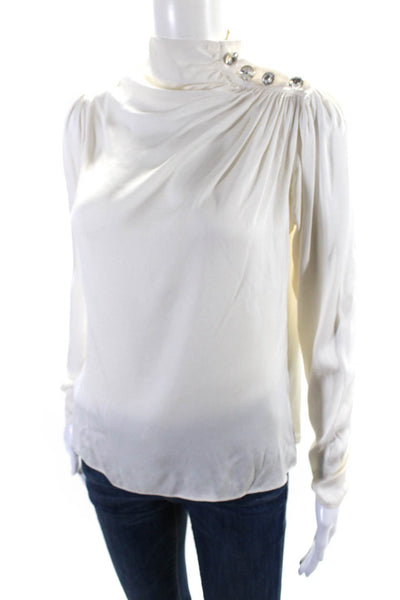 Intermix Womens Silk Jeweled Buttoned Cuff Long Sleeve Blouse White Size 0