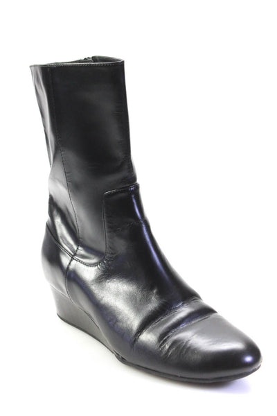 Cole Haan Womens Black Leather Zip Wedge Midi Boots Shoes Size 10.5B