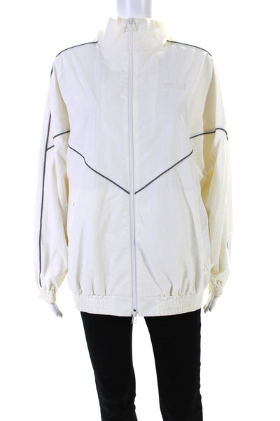 Moussy Womens Front Zip Oversized Mock Neck Jacket White Gray Size Small