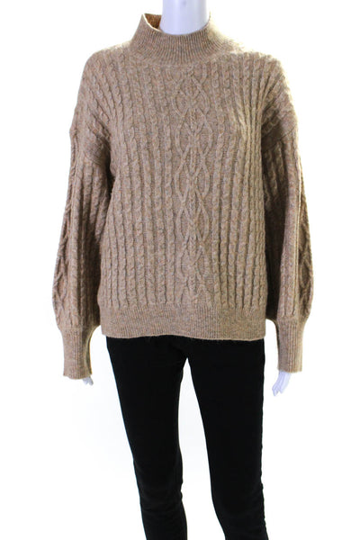 CeCe Womens Cable Knit Long Sleeves Turtleneck Sweater Beige Size Large