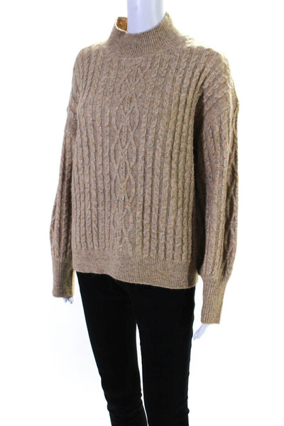 CeCe Womens Cable Knit Long Sleeves Turtleneck Sweater Beige Size Large