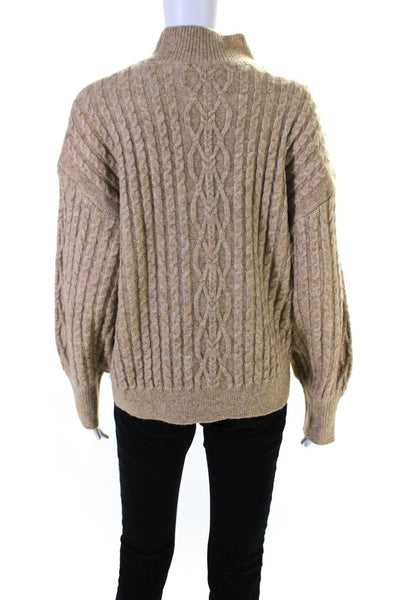 CeCe Womens Cable Knit Long Sleeves Turtleneck Sweater Beige Size Large