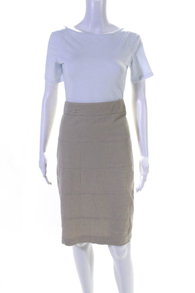 Thalian Womens Flat Front Knee Length Pencil Skirt Beige Cotton Size 10