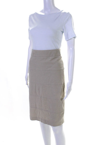 Thalian Womens Flat Front Knee Length Pencil Skirt Beige Cotton Size 10