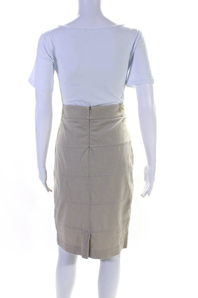 Thalian Womens Flat Front Knee Length Pencil Skirt Beige Cotton Size 10