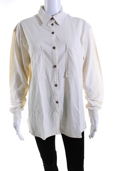 Ninety Percent Womens Long Sleeve Jersey Button Up Top Blouse Ecru Size Medium