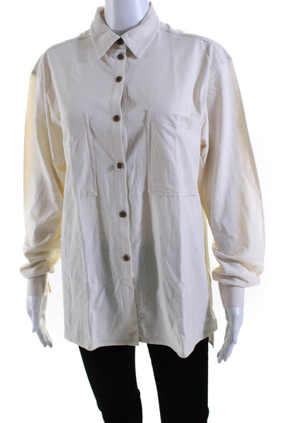 Ninety Percent Womens Long Sleeve Jersey Button Up Top Blouse Ecru Size Medium