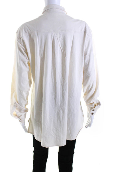 Ninety Percent Womens Long Sleeve Jersey Button Up Top Blouse Ecru Size Medium