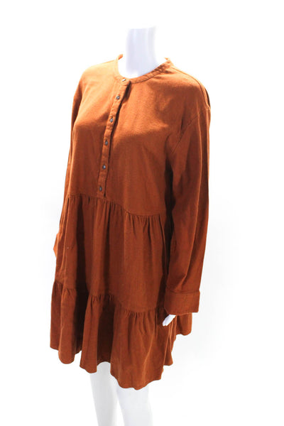 Madewell Womens Long Sleeve Tiered Flannel Popover Dress Tan Size Extra Large