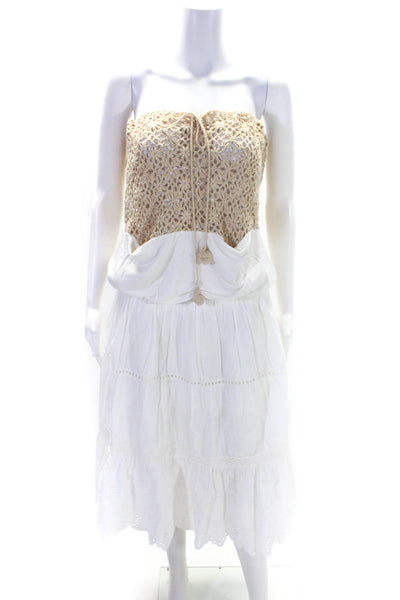 Free People Womens Crochet Embroidered Sleeveless A Line Dress White Size Large