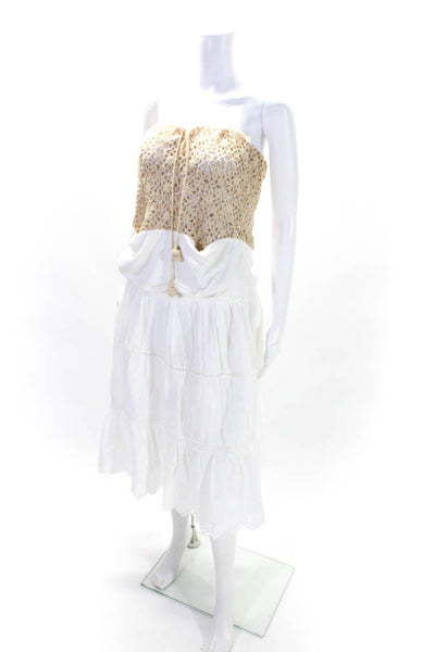 Free People Womens Crochet Embroidered Sleeveless A Line Dress White Size Large