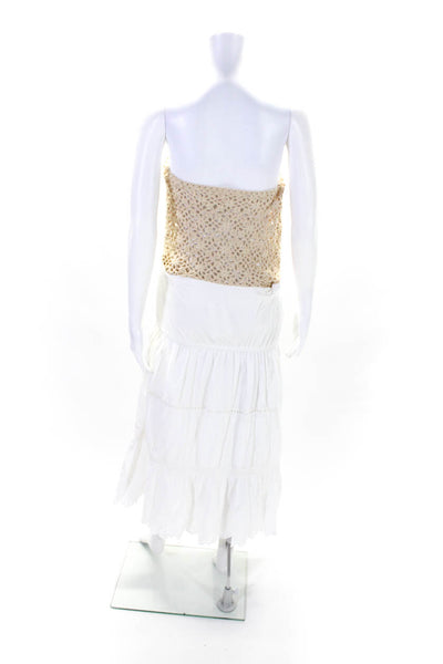 Free People Womens Crochet Embroidered Sleeveless A Line Dress White Size Large