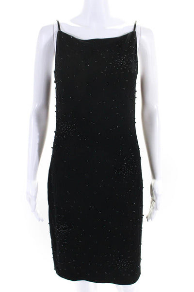 David Meister Womens Stretch Sequin Square Neck Sleeveless Dress Black Size 10