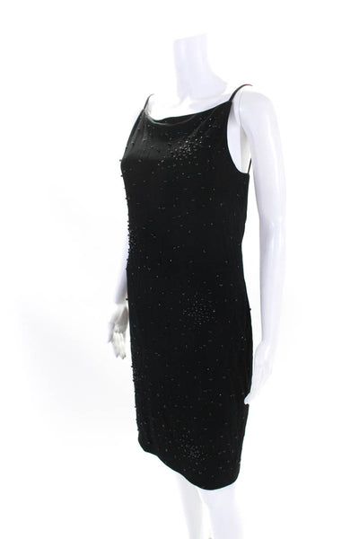 David Meister Womens Stretch Sequin Square Neck Sleeveless Dress Black Size 10