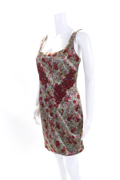 David Meister Womens Cotton Blend Floral Beaded Sleeveless Dress Green Size 10