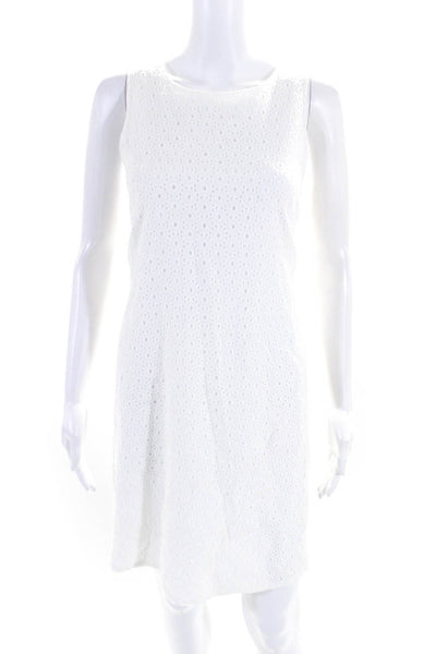 Sharagano Womens Cotton Round Neck Sleeveless Eyelet Dress White Size 10