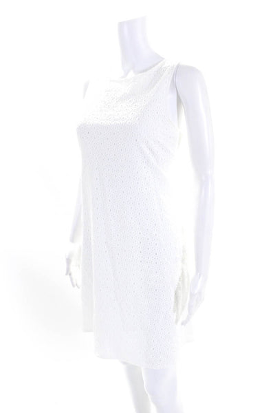 Sharagano Womens Cotton Round Neck Sleeveless Eyelet Dress White Size 10