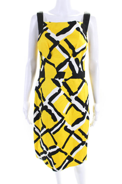 David Meister Womens Cotton Abstract Square Neck Sleeveless Dress Yellow Size 10