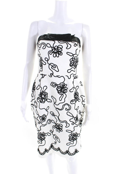 Kay Unger Womens Cotton Abstract Embroidered Strapless Mini Dress White Size 10