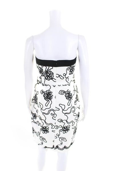 Kay Unger Womens Cotton Abstract Embroidered Strapless Mini Dress White Size 10