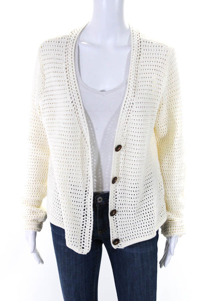 Joie Womens Cotton Knitted Textured Buttoned Long Sleeve Cardigan White Size L