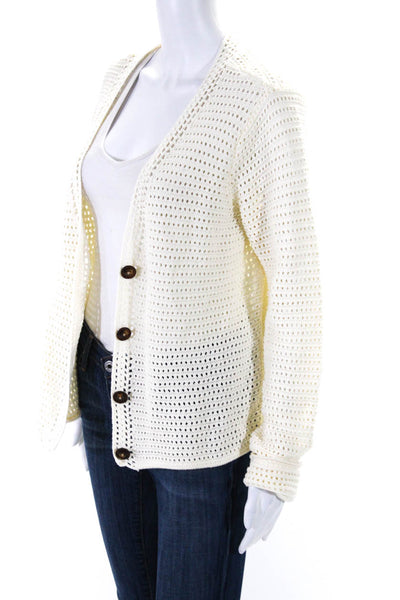 Joie Womens Cotton Knitted Textured Buttoned Long Sleeve Cardigan White Size L