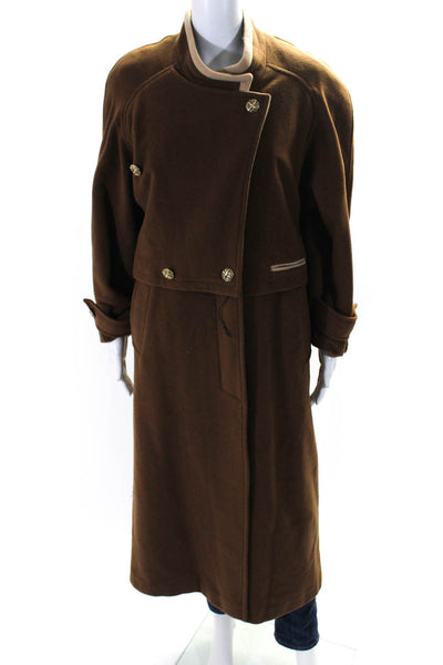 Wool & Cashmere Womens Wool Buttoned Collar Long Sleeve Trench Coat Brown Size 6