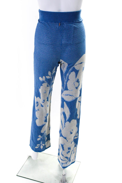 Misa Womens Knit High Risqe Straight Leg Pants Blue White Size Extra Small