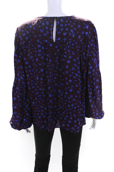 Parker Womens Silk Floral Print Ruched Long Sleeve Blouse Top Purple Size L