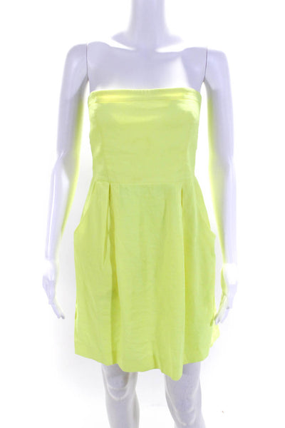 Theory Womens Linen Square Neck Pleated Sleeveless Short Dress Yellow Size 10