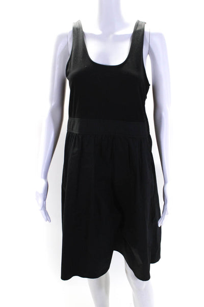 Theory Womens Cotton Zip Sleeveless Round Neck Empire Waist Dress Black Size 12