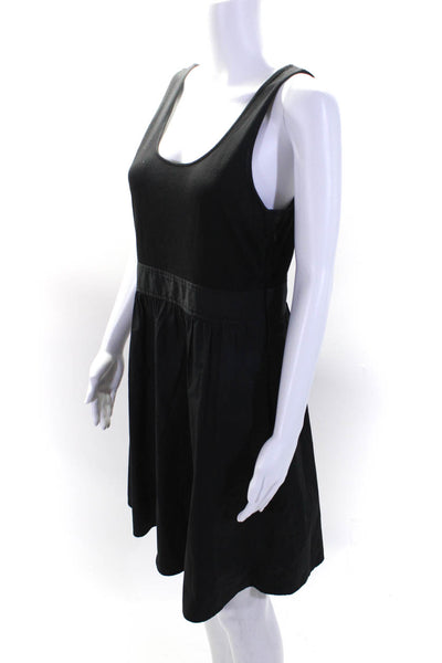 Theory Womens Cotton Zip Sleeveless Round Neck Empire Waist Dress Black Size 12