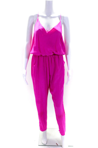 Amanda Uprichard Womens Sleeveless Ruched V-Neck Straight Jumpsuit Pink Size S