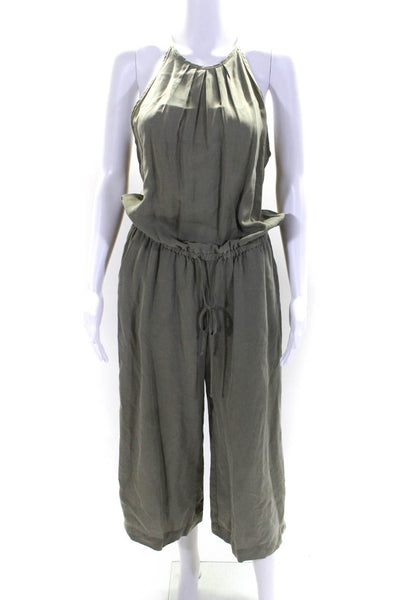 Bella Dahl Womens Round Neck Sleeveless Pleated Straight Jumpsuit Green Size M