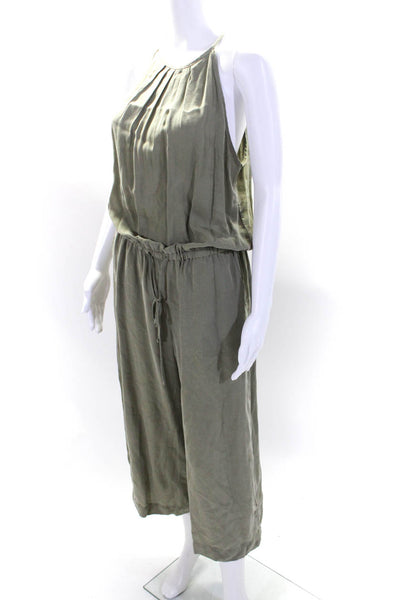 Bella Dahl Womens Round Neck Sleeveless Pleated Straight Jumpsuit Green Size M