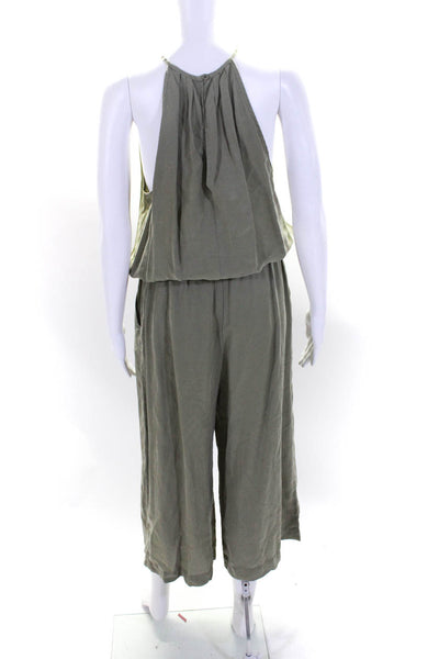 Bella Dahl Womens Round Neck Sleeveless Pleated Straight Jumpsuit Green Size M