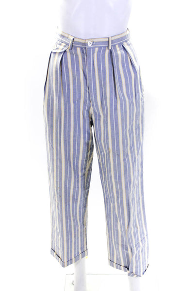 Ralph Lauren Womens Blue Yellow Cotton Striped Pleated Trouser Pants Size 6