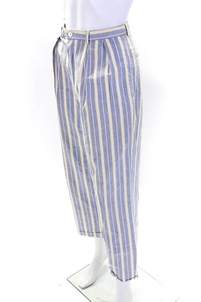 Ralph Lauren Womens Blue Yellow Cotton Striped Pleated Trouser Pants Size 6