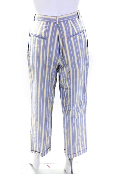 Ralph Lauren Womens Blue Yellow Cotton Striped Pleated Trouser Pants Size 6