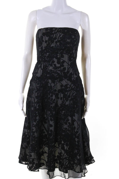 Tabitha Womens Black Silk Floral Strapless Sleeveless Shift Dress Size 4