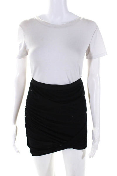 Helmut Lang Womens Solid Black Pull On Ruched Mini Pencil Skirt Size S