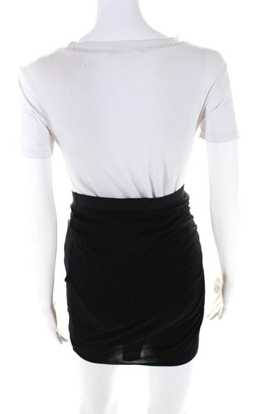 Helmut Lang Womens Solid Black Pull On Ruched Mini Pencil Skirt Size S