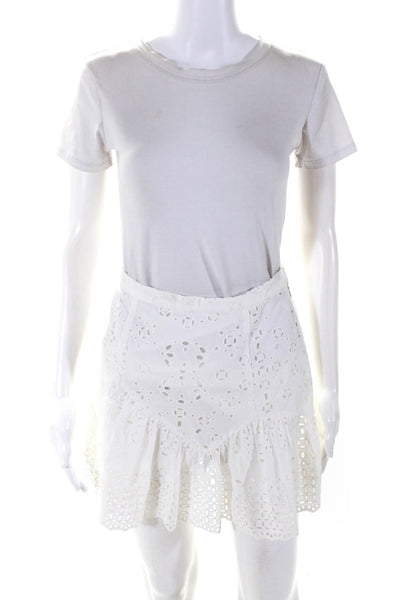 Love Shack Fancy Womens White Cotton Eyelet Lined A-Line Skirt Size 2