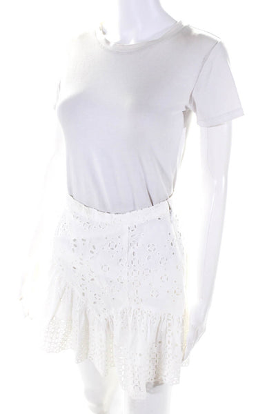 Love Shack Fancy Womens White Cotton Eyelet Lined A-Line Skirt Size 2