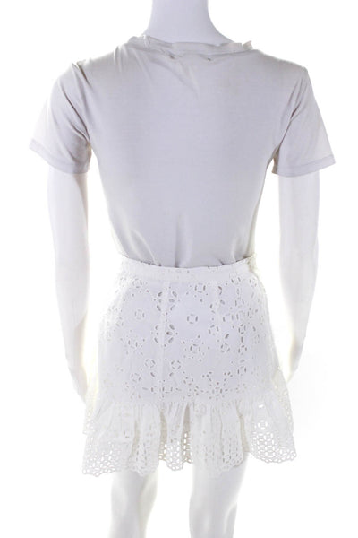 Love Shack Fancy Womens White Cotton Eyelet Lined A-Line Skirt Size 2