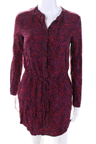 Splendid Womens Red Printed V-Neck Tie Waist Long Sleeve Shift Dress Size S