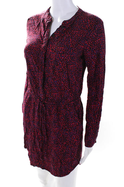 Splendid Womens Red Printed V-Neck Tie Waist Long Sleeve Shift Dress Size S